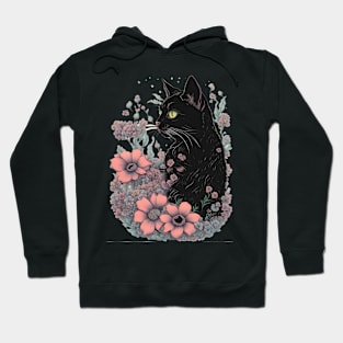 Aesthetic Easter Black Cat flowers Hoodie